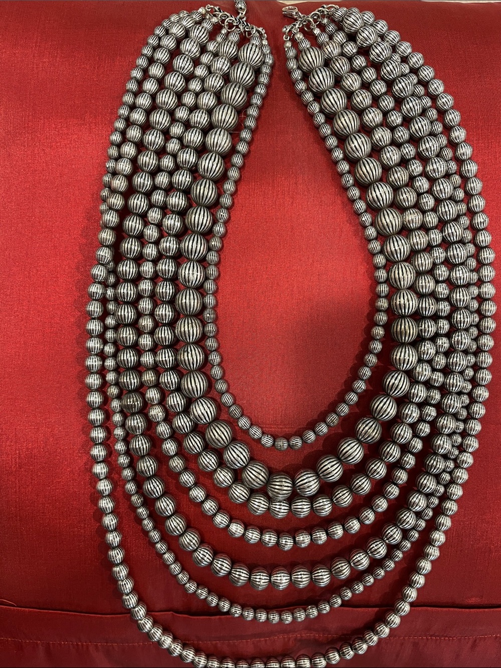 Layered Silver-Tone Beaded Statement Necklace